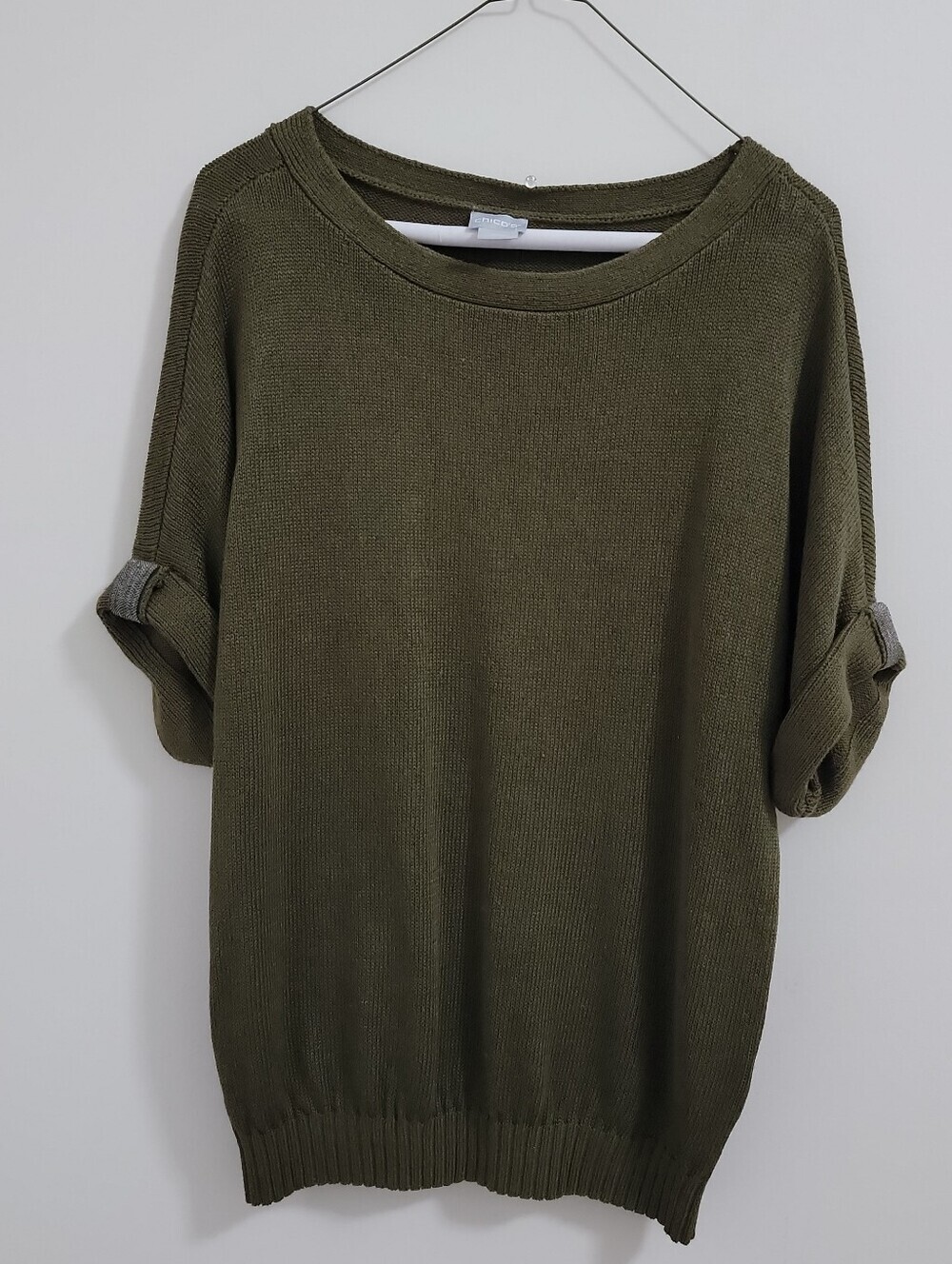 Chico's Olive Green Crewneck Short-Sleeve Sweater
